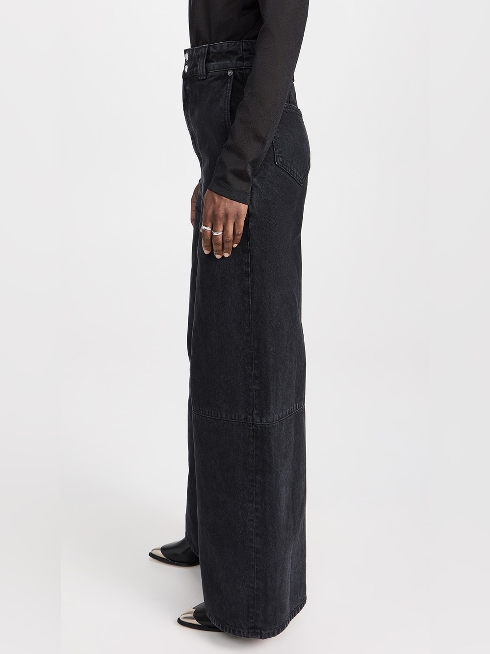 Khaite Isla Paneled High Rise Wide Leg Jeans 31 Black Rigid Heavyweight Denim - Picture 3 of 15